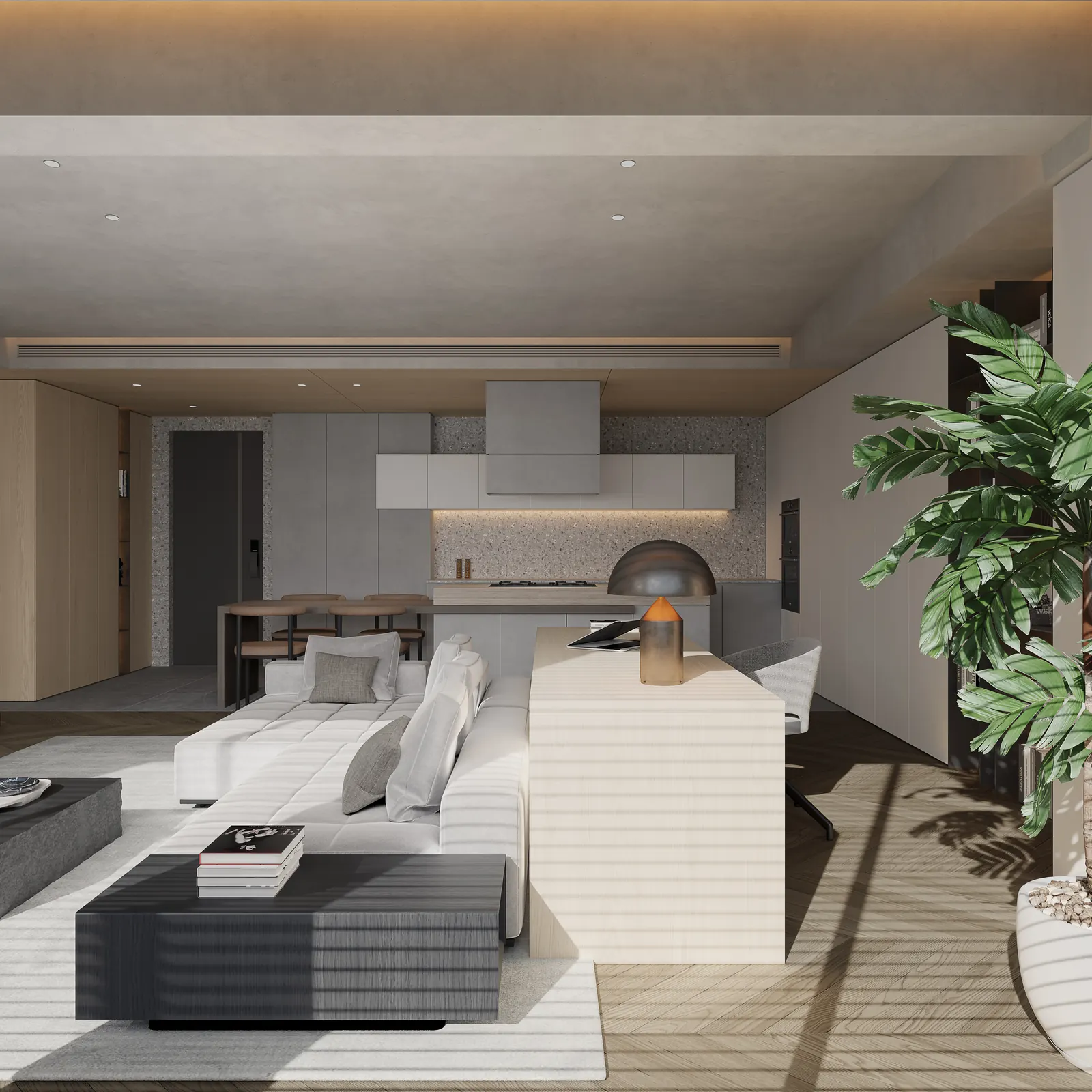 现代极简住宅木色与灰白色搭配
